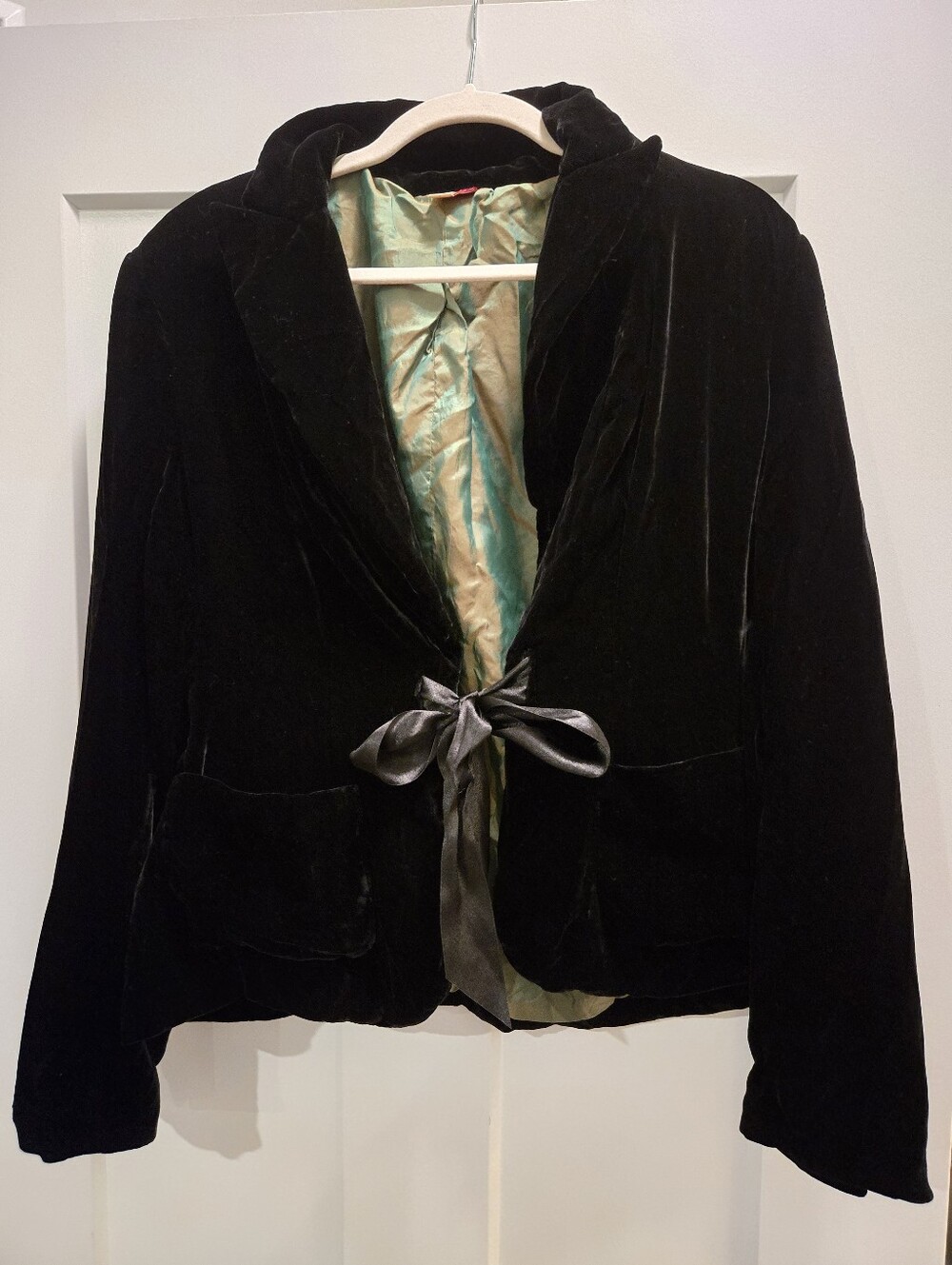 Seven7 Black Velvet Silk Blend Blazer Jacket Satin Tie 14/16 Y2K